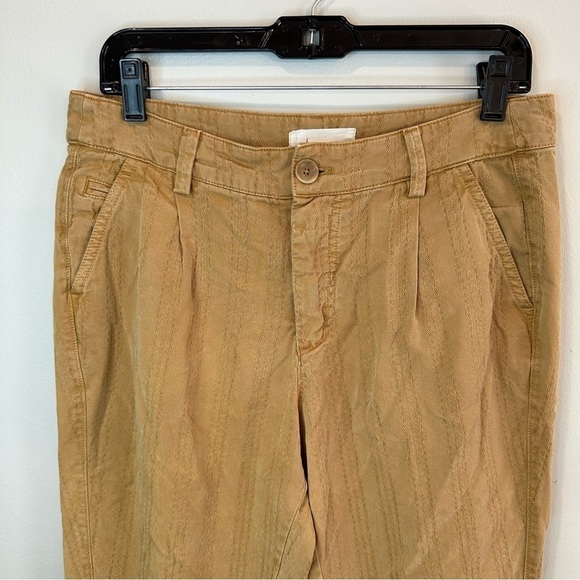 Anthropologie Scout Slim Pleated Pants Size 28 Tan Brown Embroidered Stripes - Picture 2 of 10